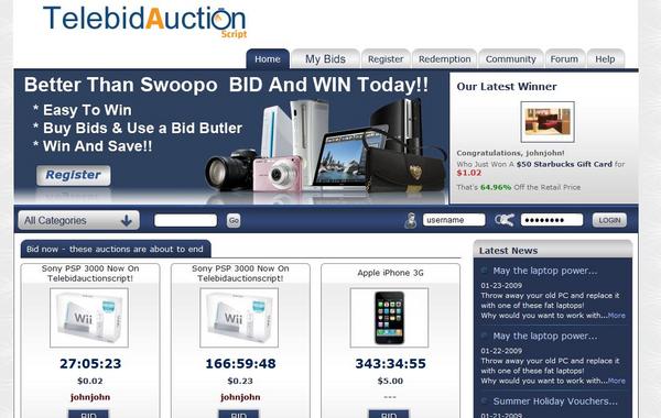 Product picture New TelebidAuction Clone 2011 Swoopo Clone